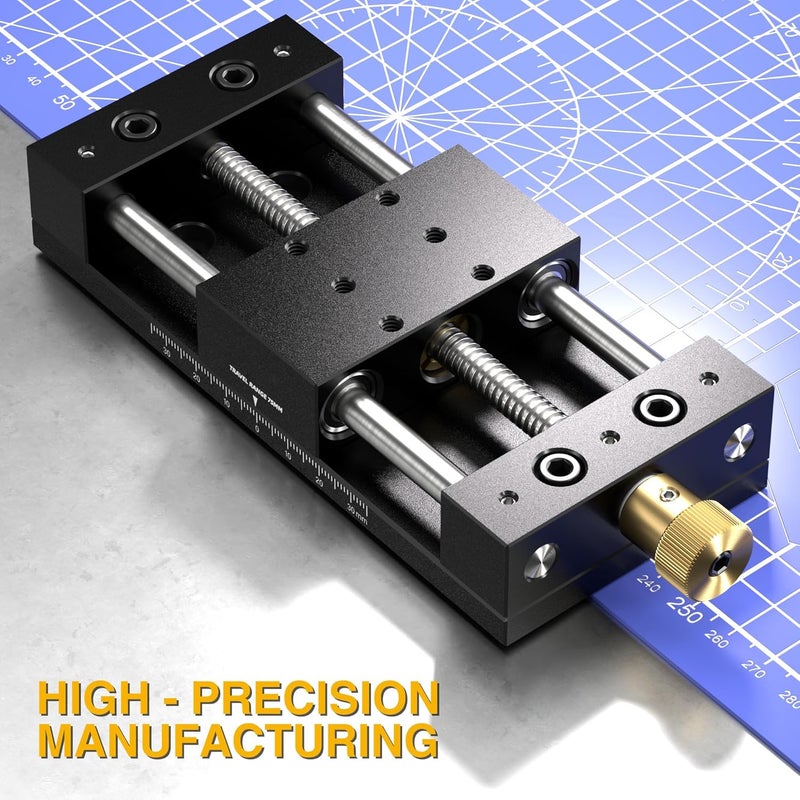 Eyes.sys Manual Linear Stage 75mm Sliding Table Linear Rail Guide Aluminium Alloy Slide Stage with Ruler and Base, Manual Translation Displacement Station - Image 3
